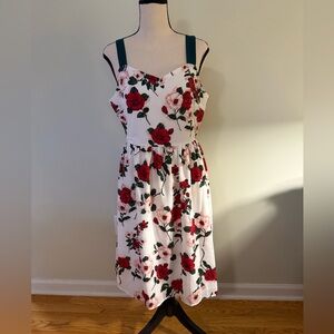 Floral Sleeveless Dress with Red and Green Accents